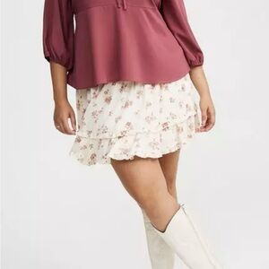 Torrid Cream Bubble Mini Skirt with Ruffled Tiers